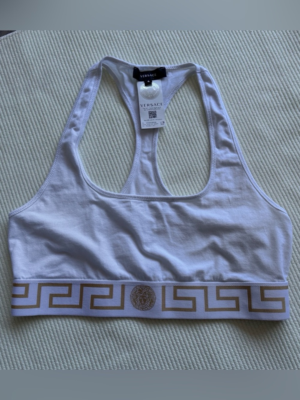 Versace White Scoop Greca Sports Bra